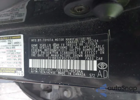 2005 Toyota Corolla Ce из США, поврежденный, VIN 2T1BR32E85C332371